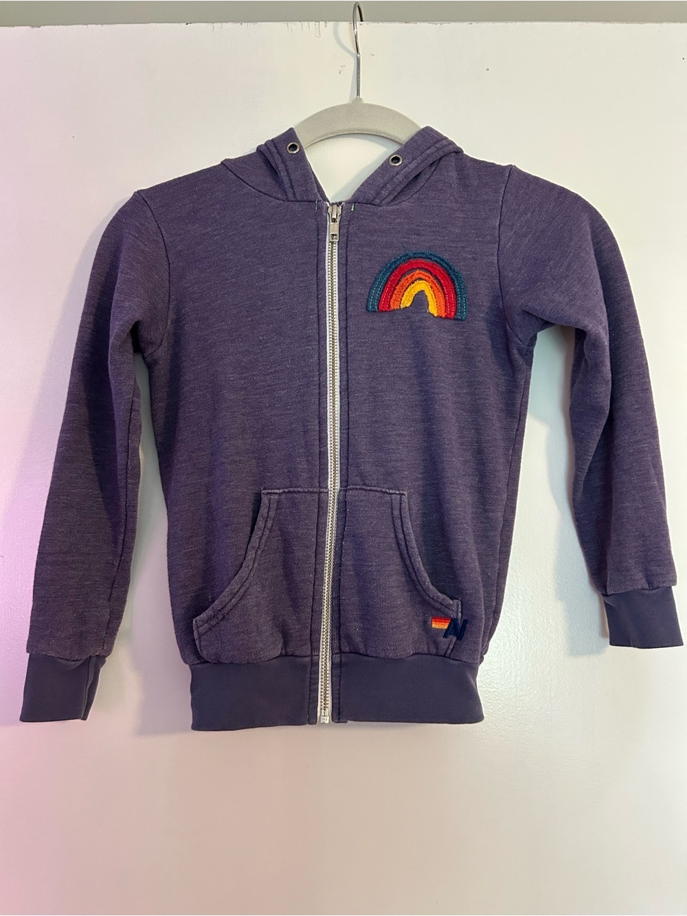 Aviator Nation Kids Purple Zip-Up Hoodie with Rainbow Patch size 6